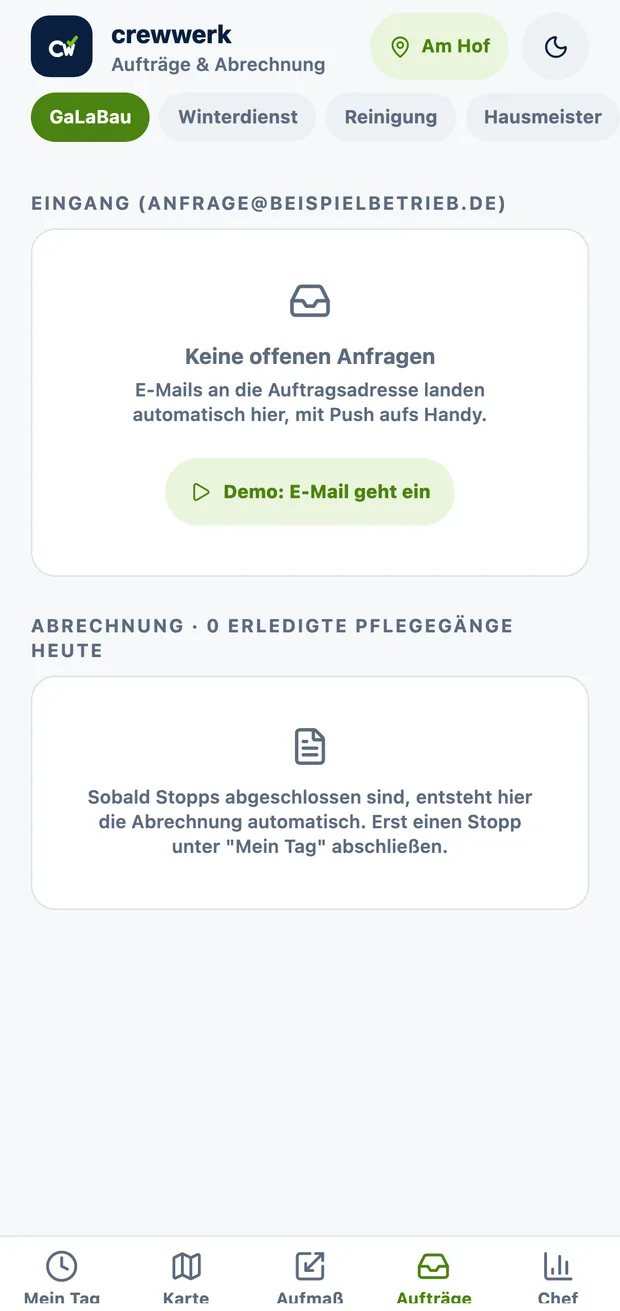 CrewWerk, eingehende Anfrage wird zum Auftrag
