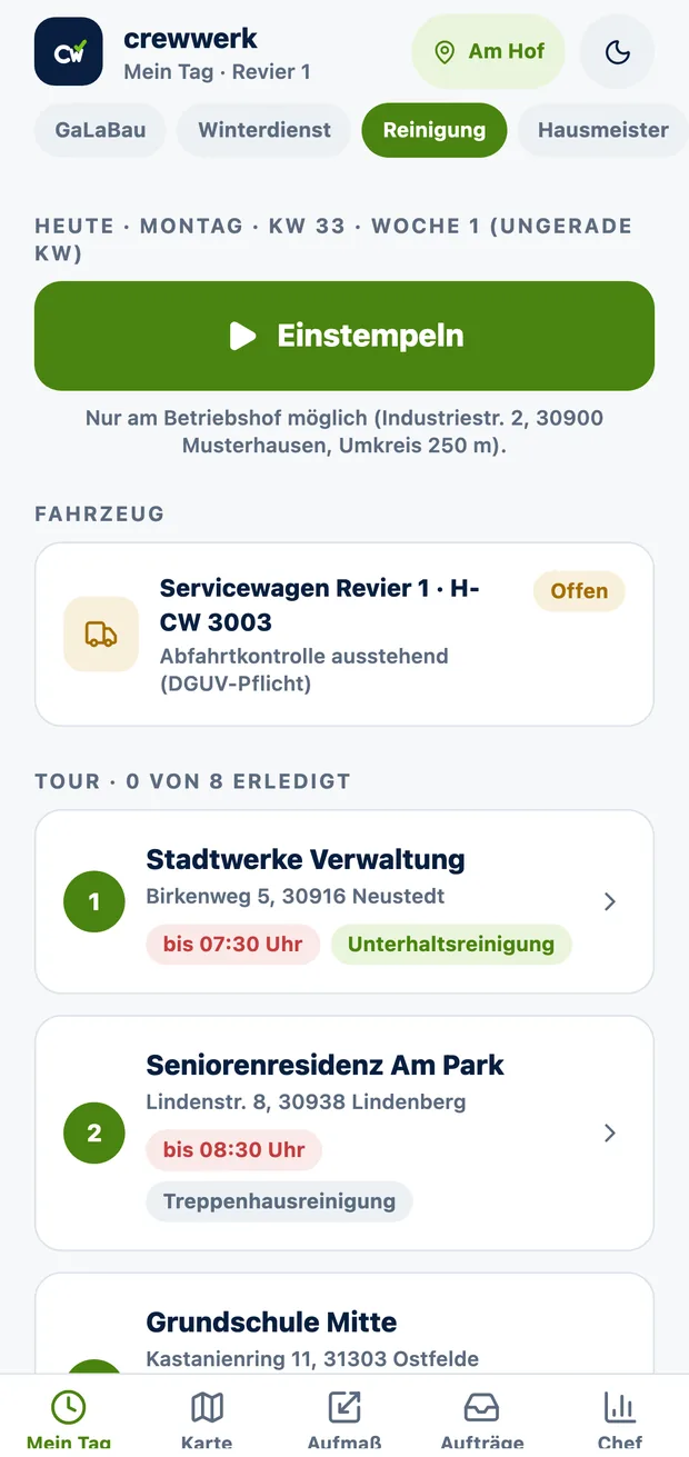 CrewWerk App für Gebäudereinigung
