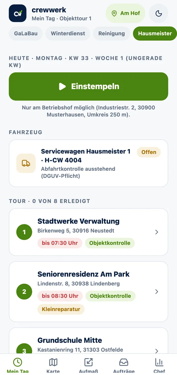 CrewWerk App für Hausmeisterdienst