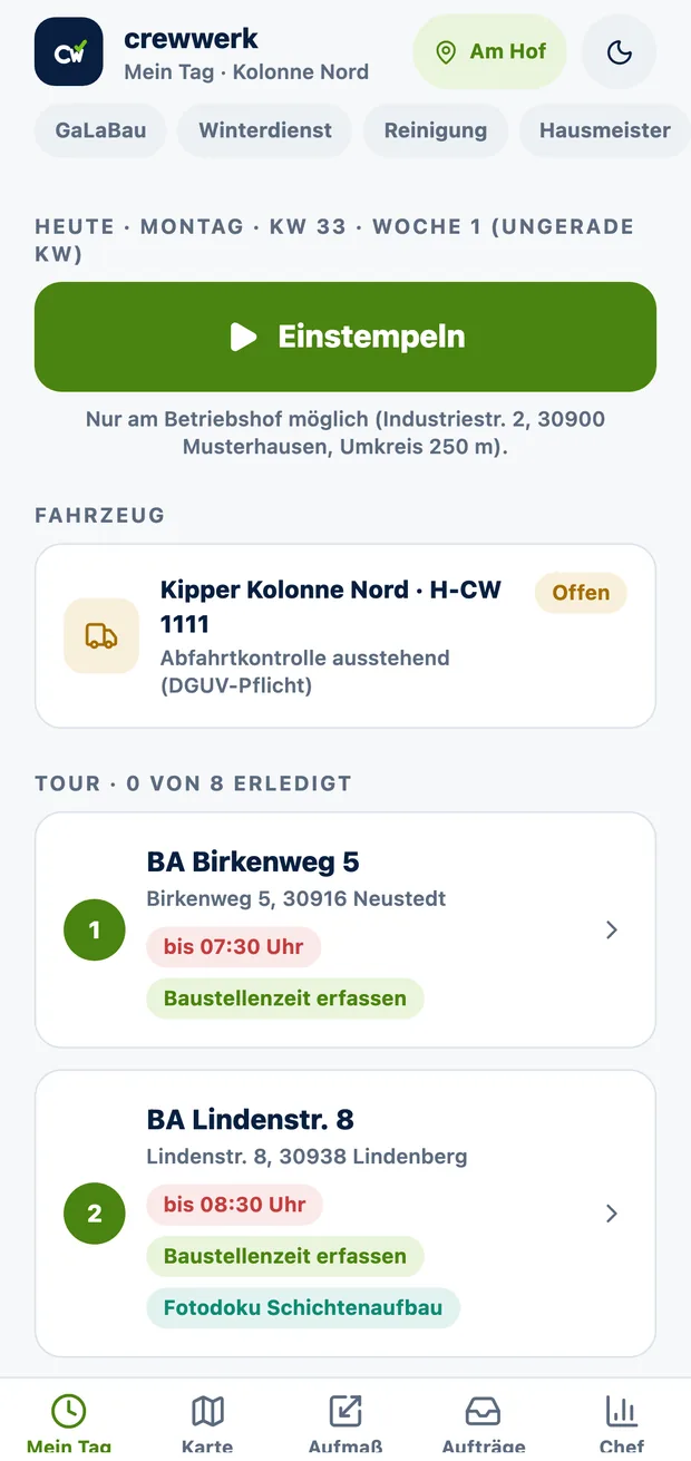 CrewWerk App für Tiefbau